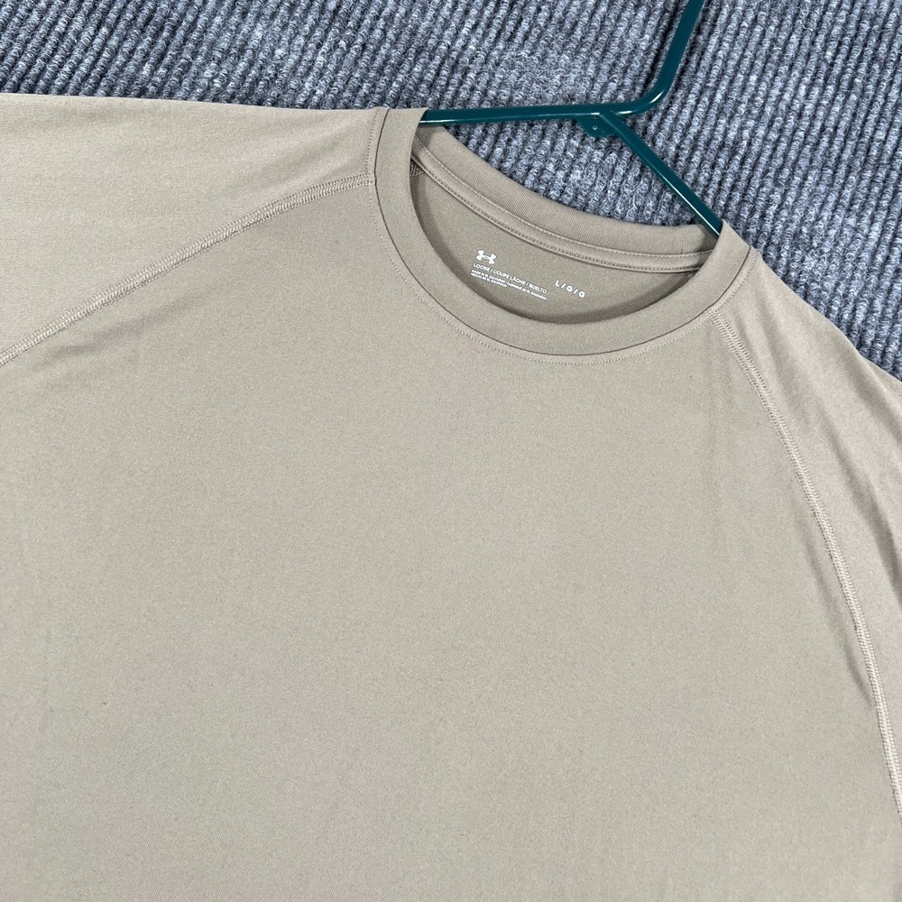 Under Armour Shirt Mens Large Tan Short Sleeve Heatgear Loose Training Active